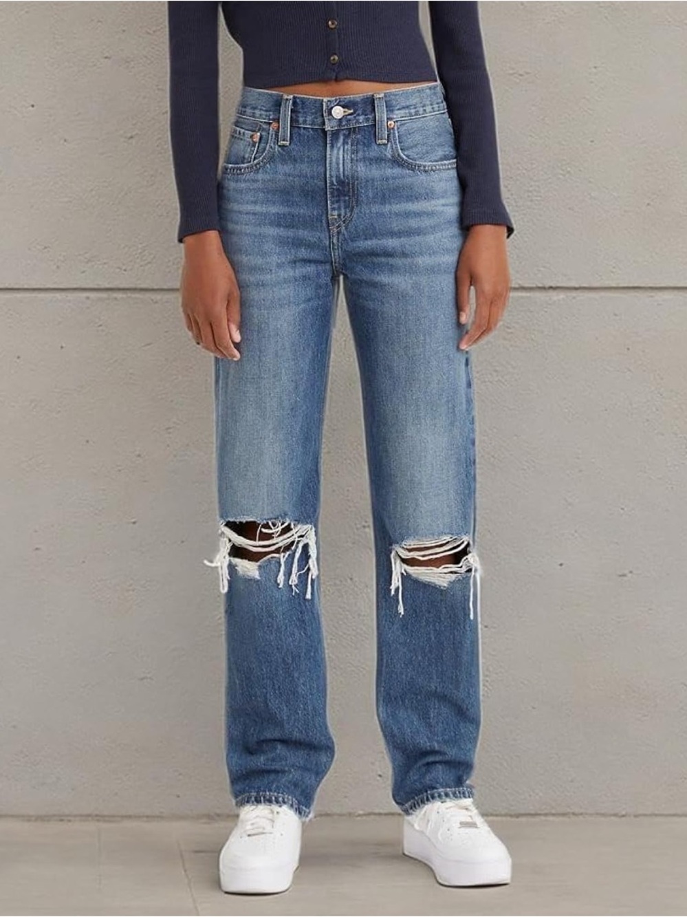 Levi's Low Pro Straight Distressed Mid Rise Jeans Blue Wash Size 28